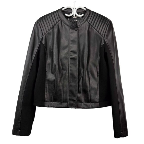 GUESS NWOT Fiammetta Faux Leather Jet Black Jacket Size XL - Picture 4 of 10